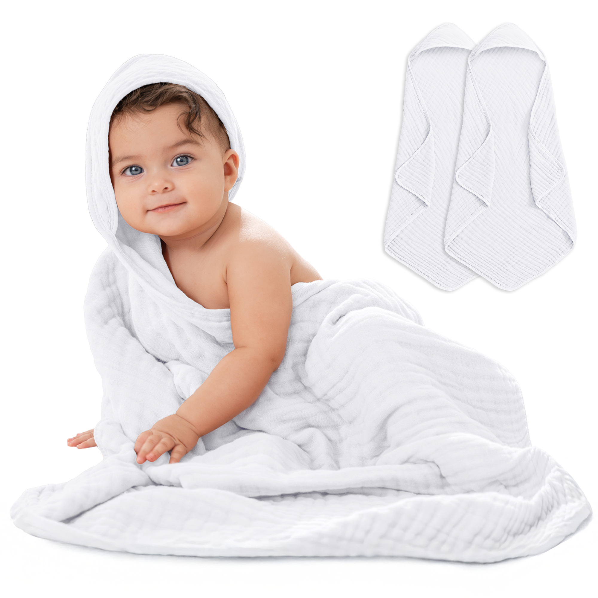 Baby Hooded Towels 6 Layer Muslin Cotton Towels (2 Pack)