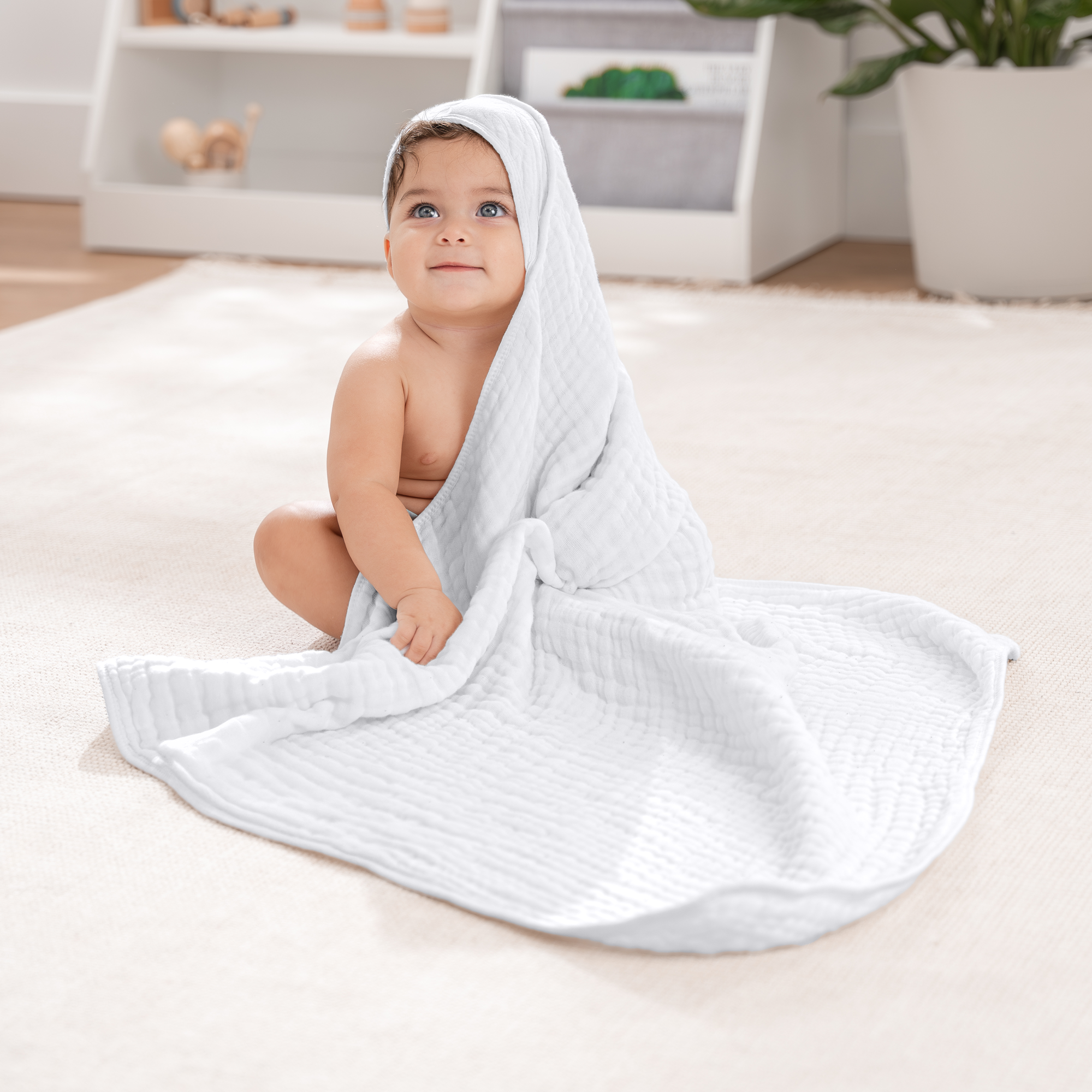 Baby Hooded Towels 6 Layer Muslin Cotton Towels (2 Pack)