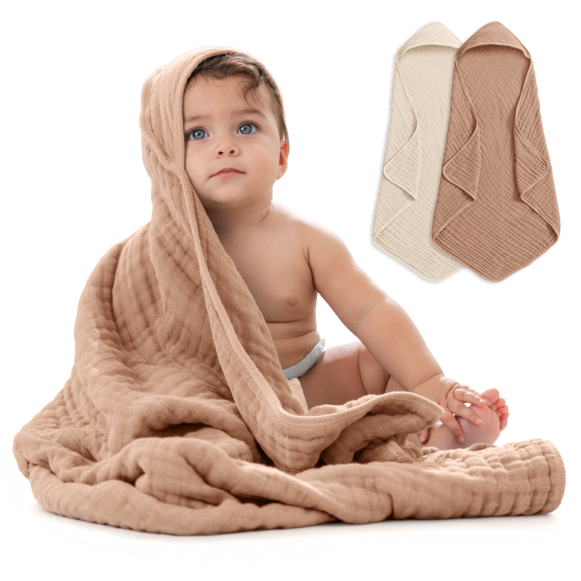 Baby Hooded Towels 6 Layer Muslin Cotton Towels (2 Pack)
