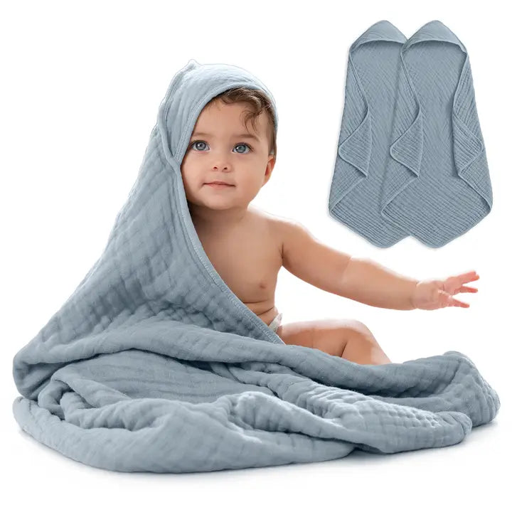 Baby Hooded Towels 6 Layer Muslin Cotton Towels (2 Pack)