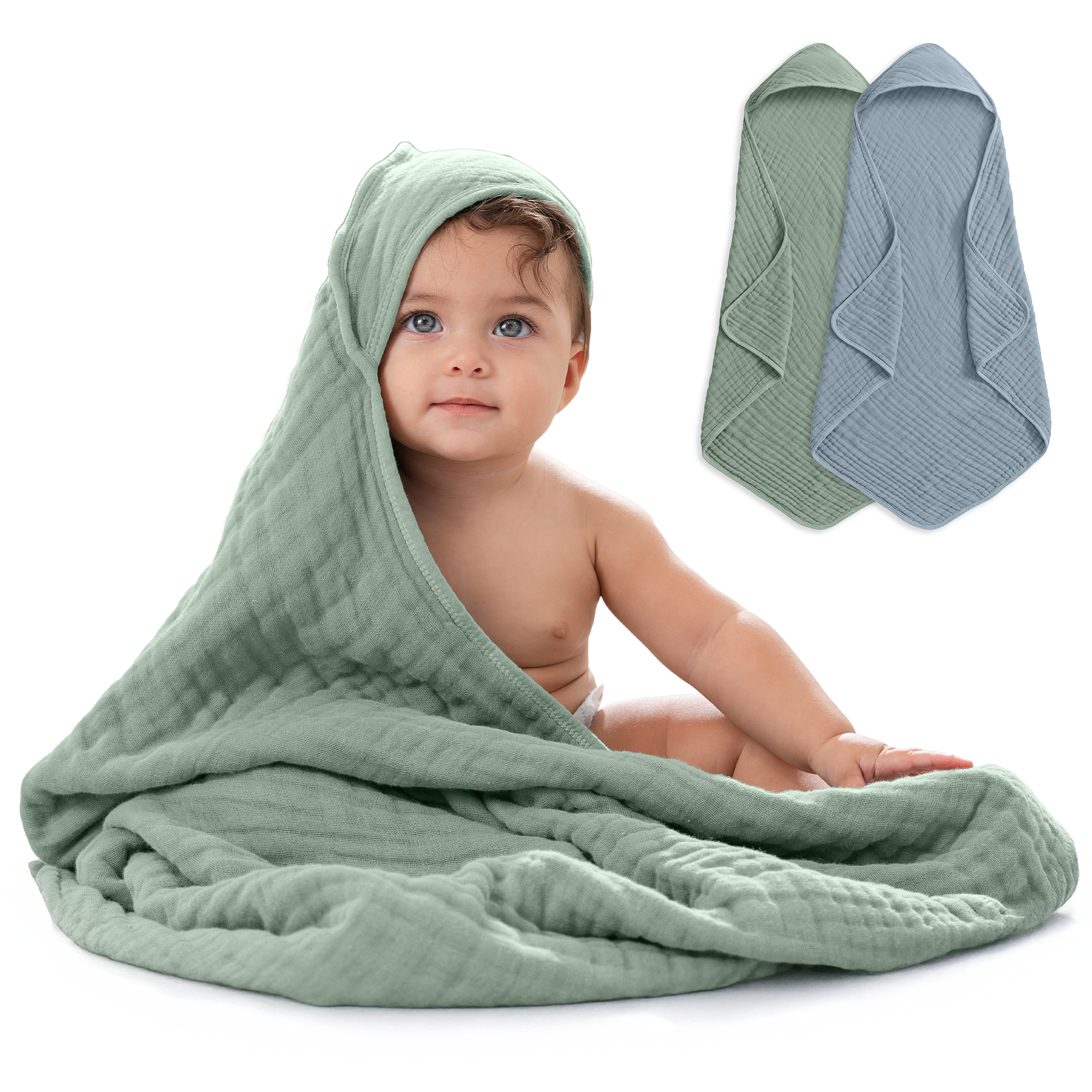 Baby Hooded Towels 6 Layer Muslin Cotton Towels (2 Pack)