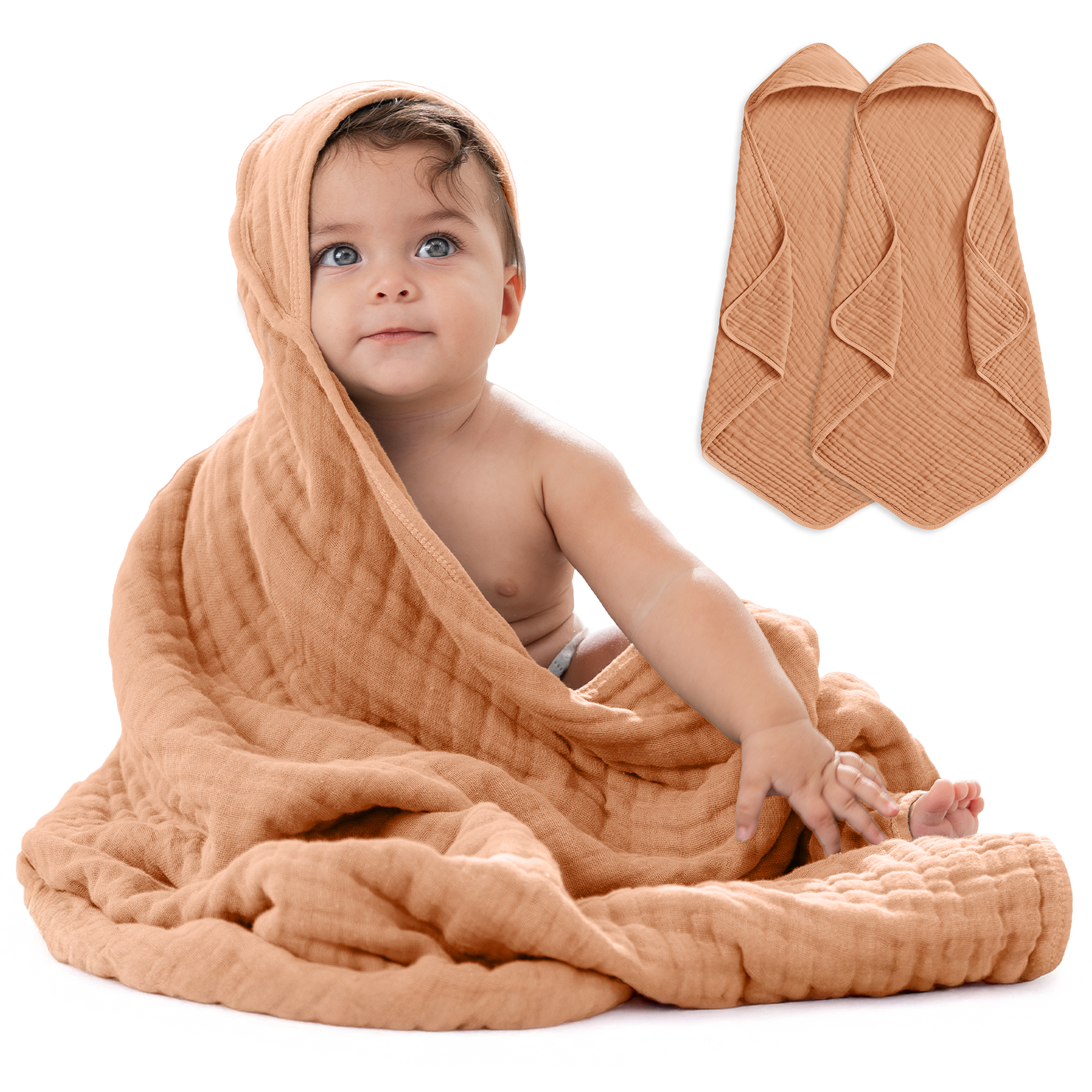 Baby Hooded Towels 6 Layer Muslin Cotton Towels (2 Pack)