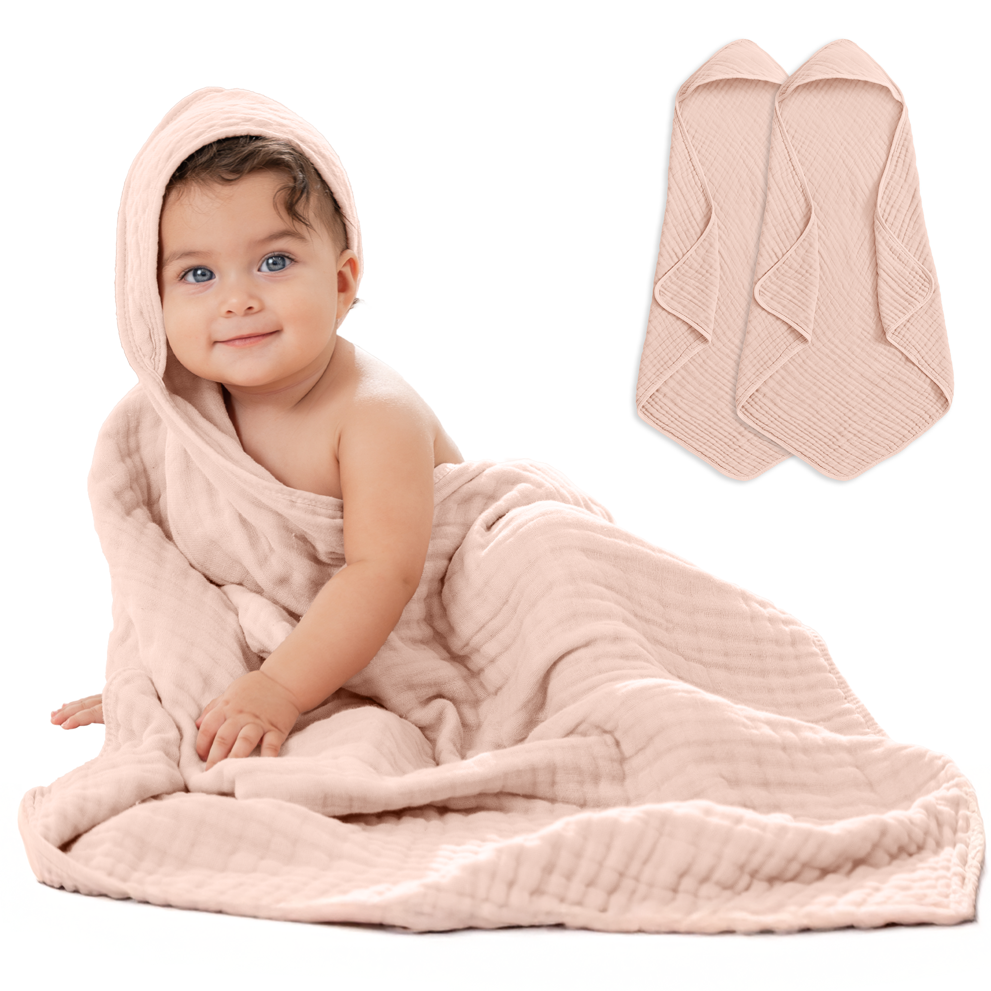 Baby Hooded Towels 6 Layer Muslin Cotton Towels (2 Pack)