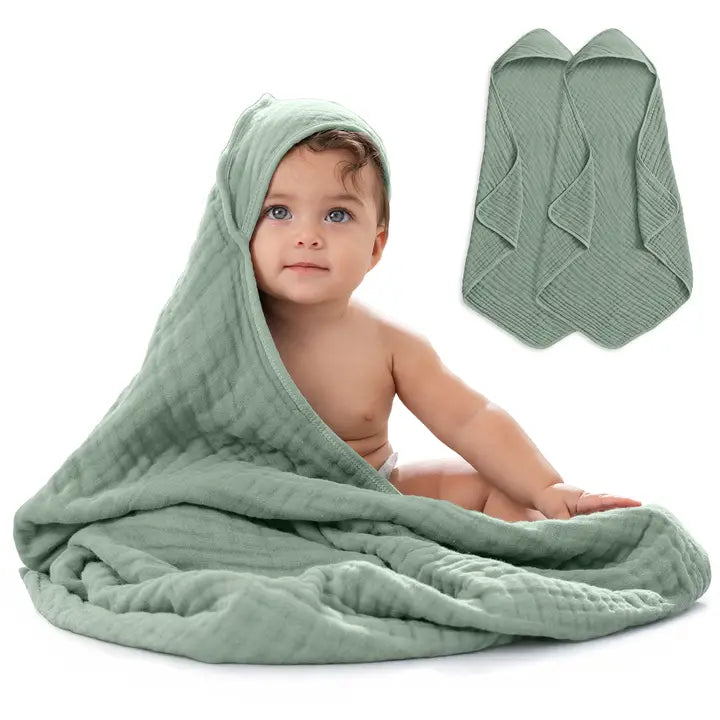 Baby Hooded Towels 6 Layer Muslin Cotton Towels (2 Pack)