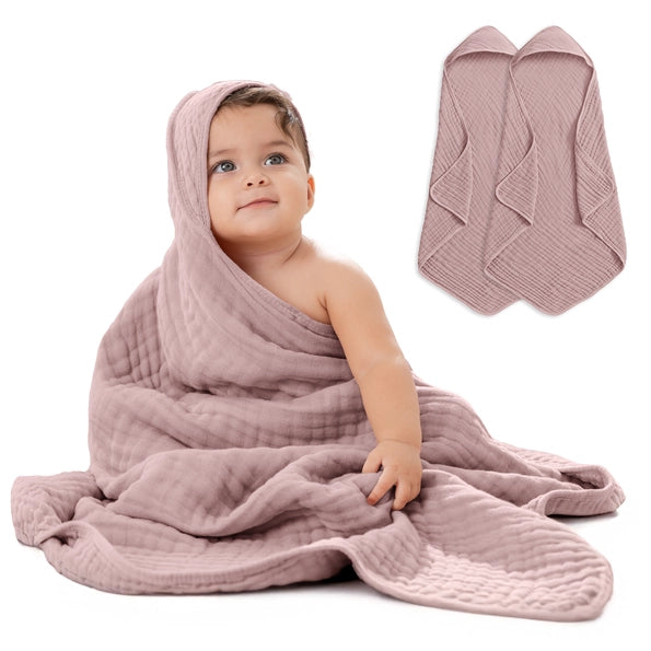 Baby Hooded Towels 6 Layer Muslin Cotton Towels (2 Pack)