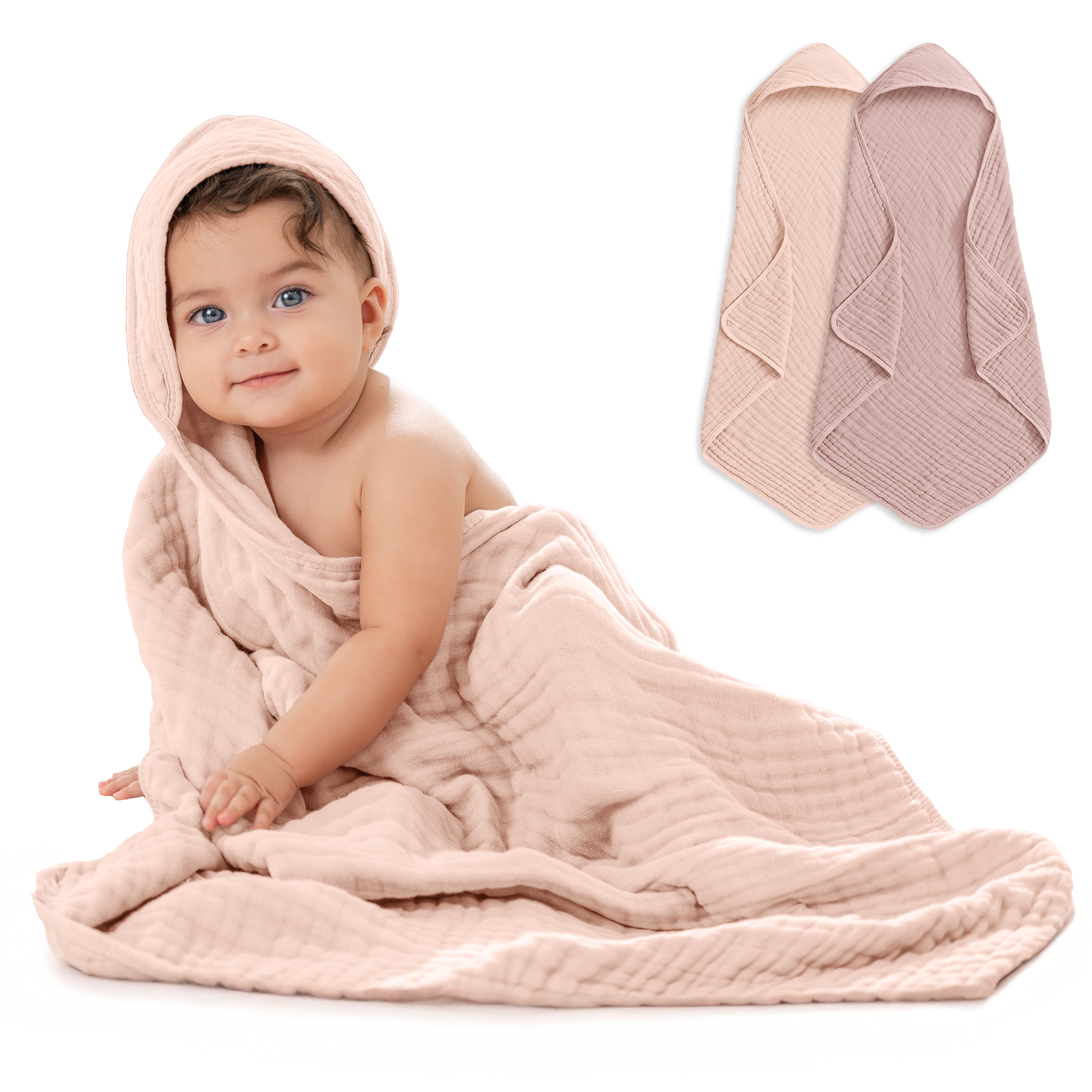 Baby Hooded Towels 6 Layer Muslin Cotton Towels (2 Pack)